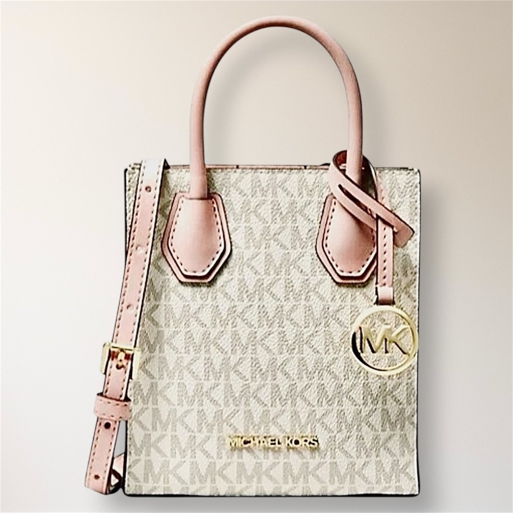 Michael Kors Mercer XS Shopper Powder Blush‎ MK Logo Crossbody Bag Leather Tote